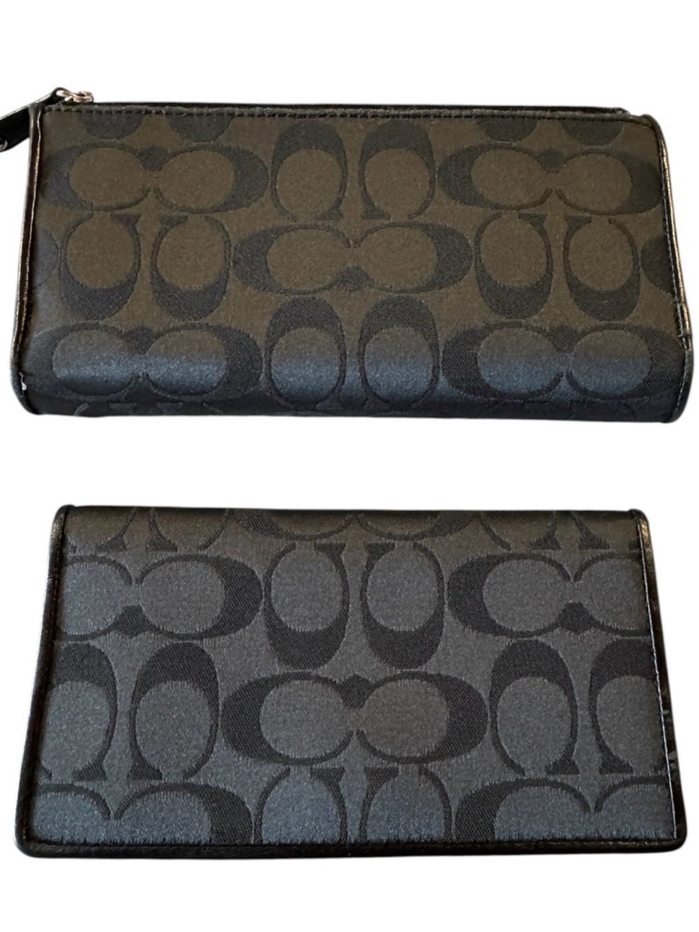 Coach Signature Wallet & Checkbook Holder Set Black/Gray Canvas Leather Trim - Picture 2 of 12